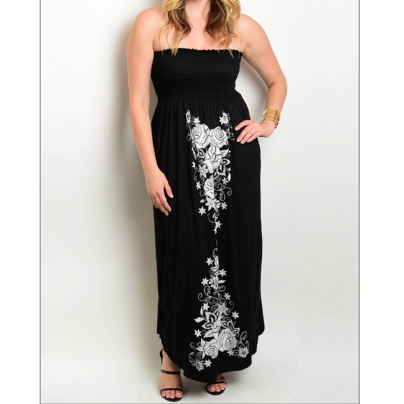 Dresses & Skirts - 1X 1XL Plus Size Floral Print Smocked Maxi Dress